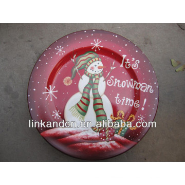KC-02542beautiful placas de muñeco de nieve de Navidad de cerámica, platos redondos ronda plana pizza / pastel